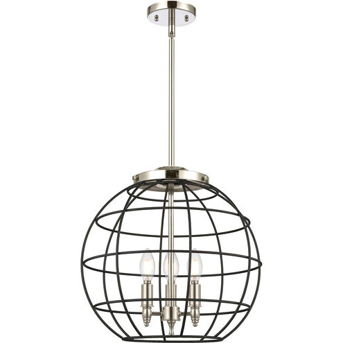 Lake Placid 3 Light 16 inch Polished Nickel and Matte Black Pendant Ceiling Light