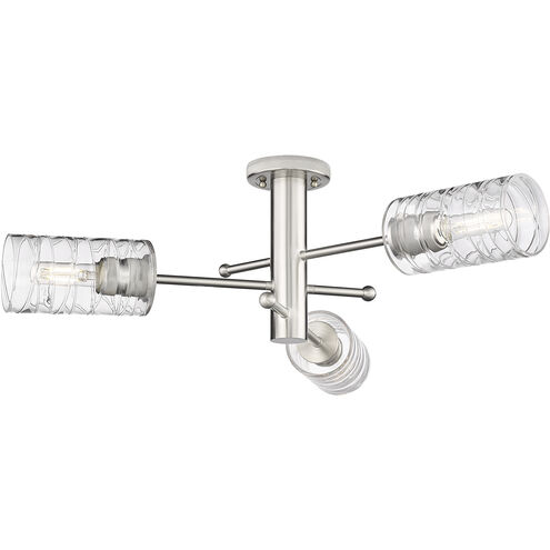 Crown Point 3 Light 29.38 inch Satin Nickel Flush Mount Ceiling Light in Deco Swirl Glass