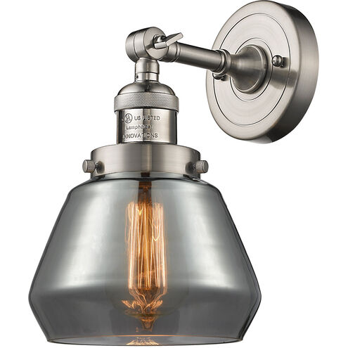 Franklin Restoration Fulton LED 7 inch Brushed Satin Nickel Sconce Wall Light in Plated Smoke Glass, Franklin Restoration