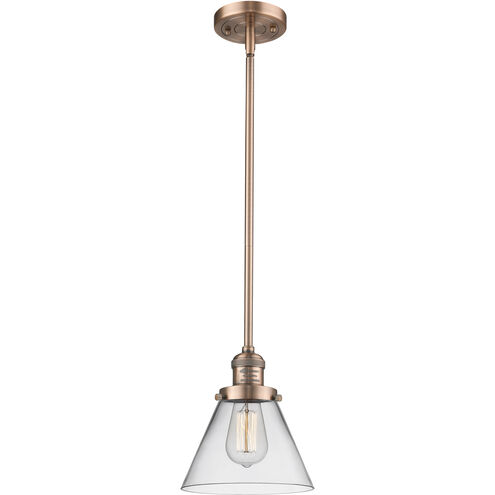 Franklin Restoration Cone 1 Light 8 inch Antique Copper Mini Pendant Ceiling Light in Incandescent, Clear, Franklin Restoration