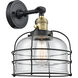 Franklin Restoration Large Bell Cage LED 9 inch Black Antique Brass Sconce Wall Light, Franklin Restoration