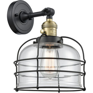 Franklin Restoration Large Bell Cage 1 Light 9 inch Black Antique Brass Sconce Wall Light in Clear Glass, Franklin Restoration