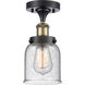 Ballston Small Bell 1 Light 5 inch Black Antique Brass Semi-Flush Mount Ceiling Light in Seedy Glass