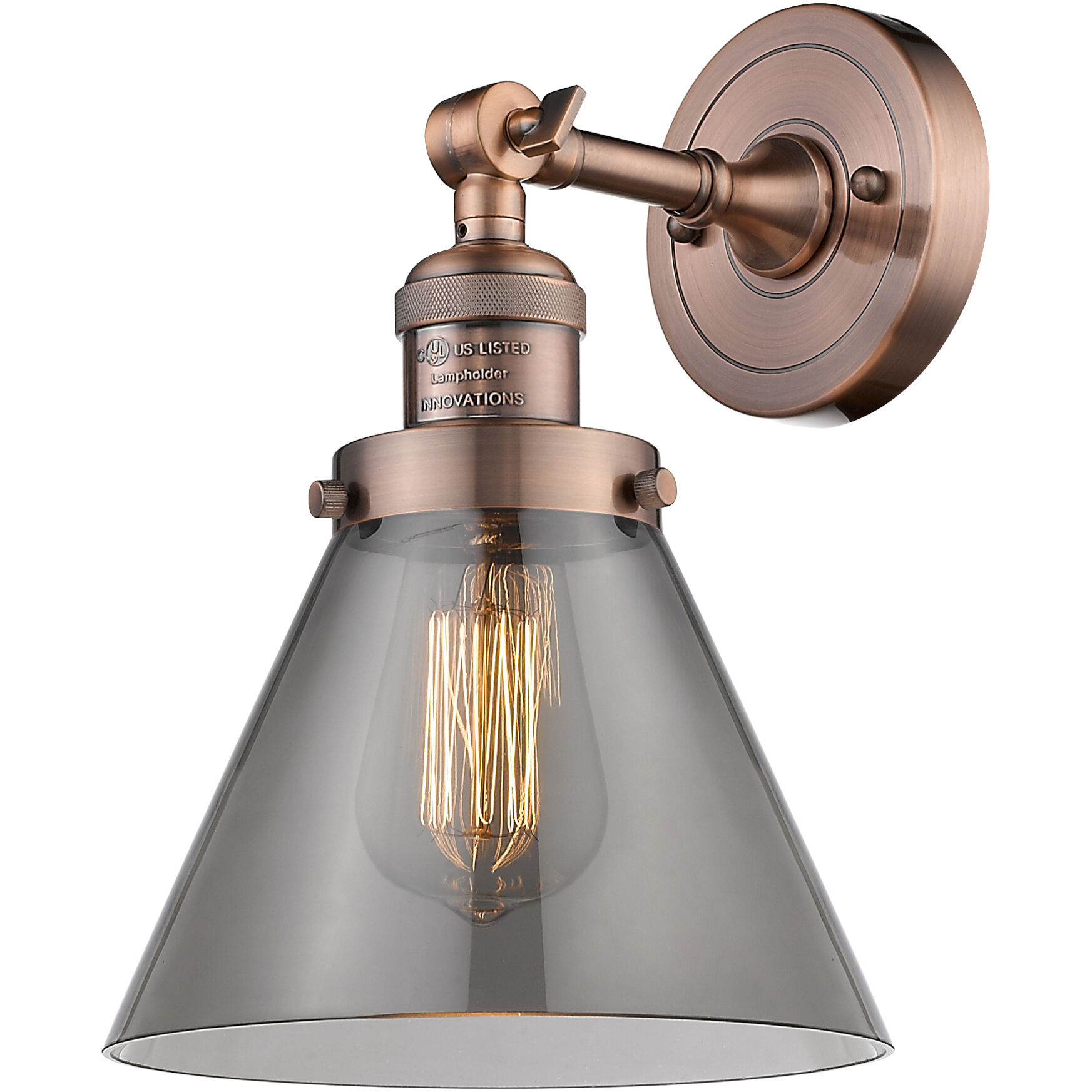 Franklin Restoration Large Cone 1 Light 8 inch Antique Copper Semi-Flush Mount Ceiling Light in Plated Smoke Glass, Franklin Restoration