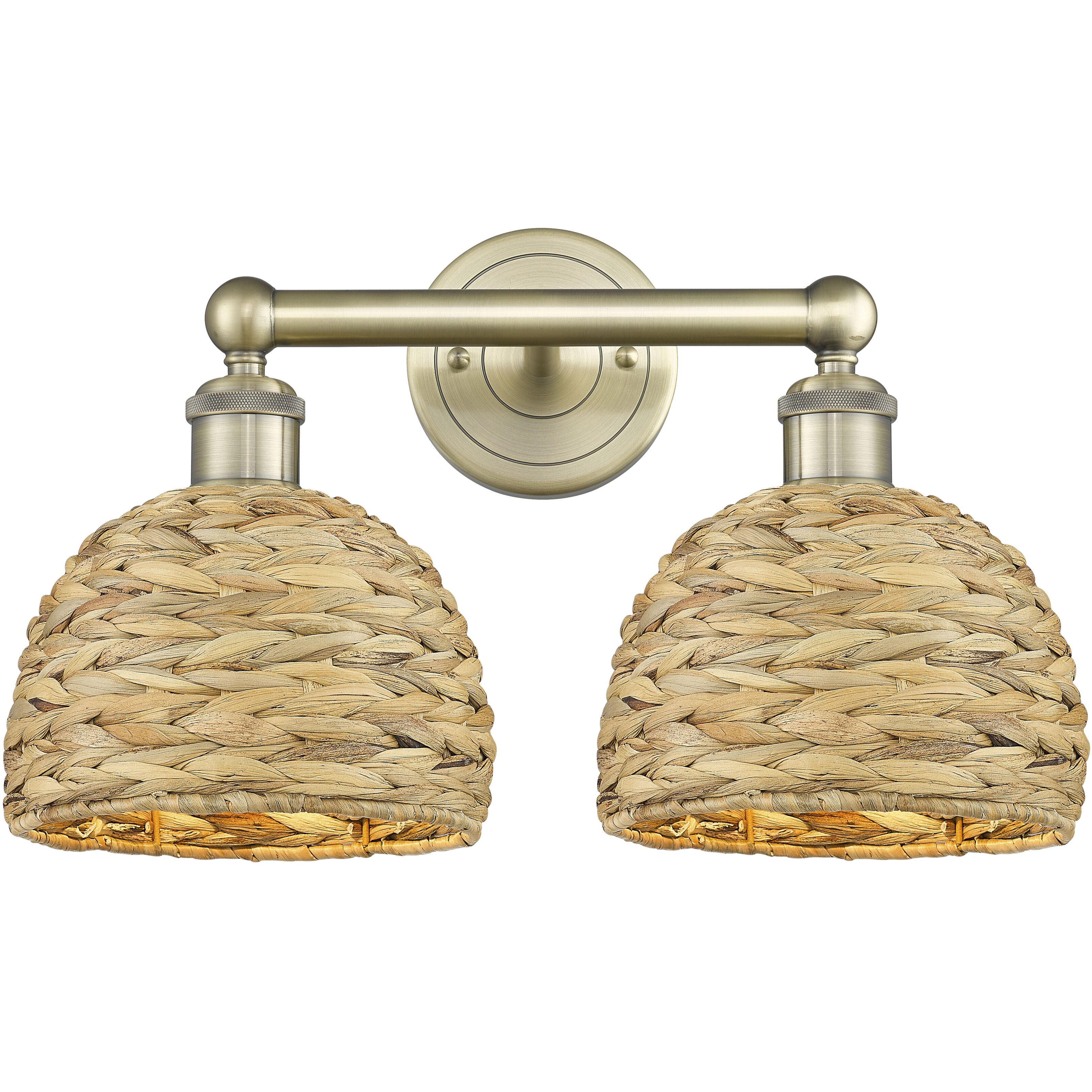 Edison Woven Rattan 2 Light 17 inch Antique Brass Bath Vanity Light Wall Light