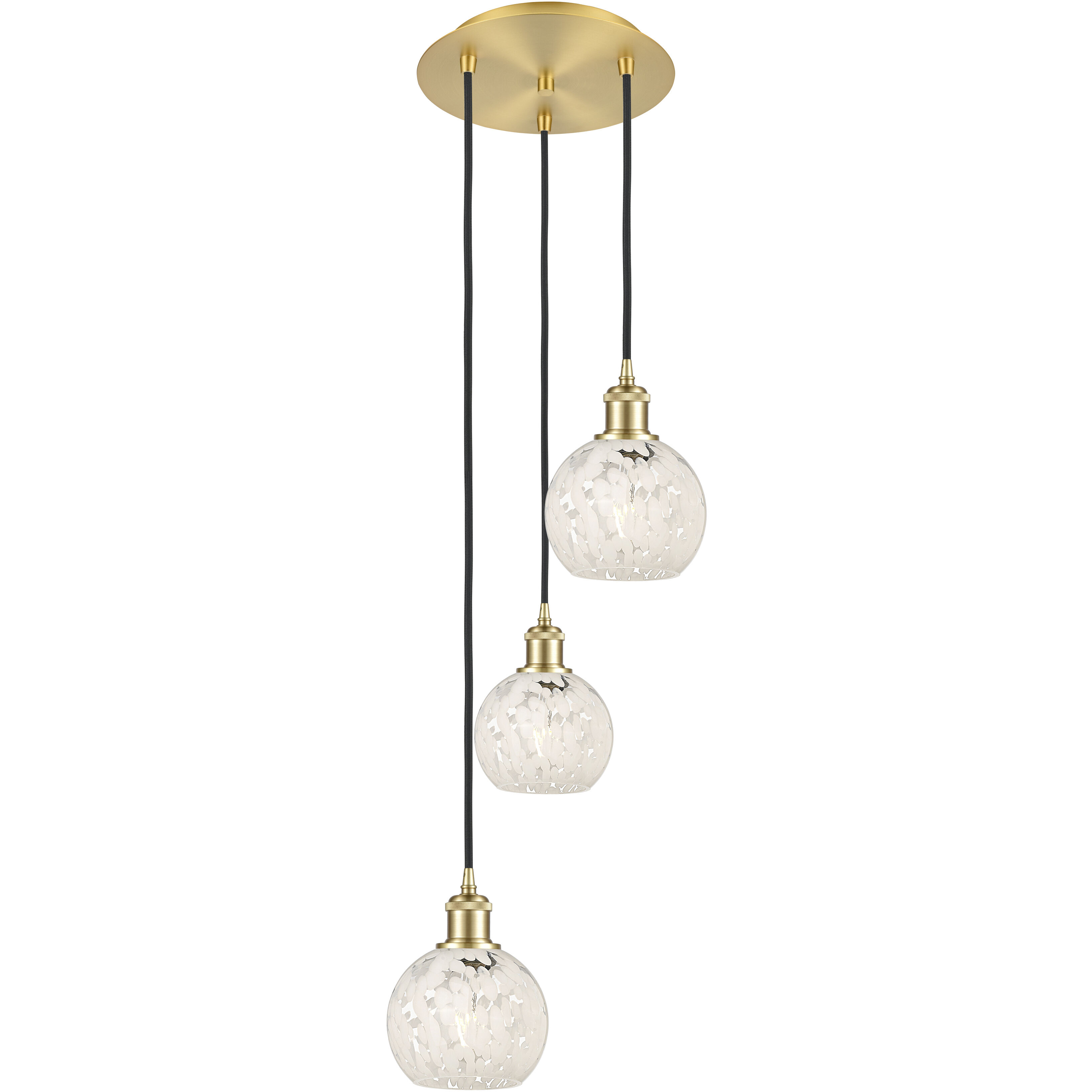 Ballston White Mouchette 3 Light 12.5 inch Satin Gold Cord Hung Multi Pendant Ceiling Light