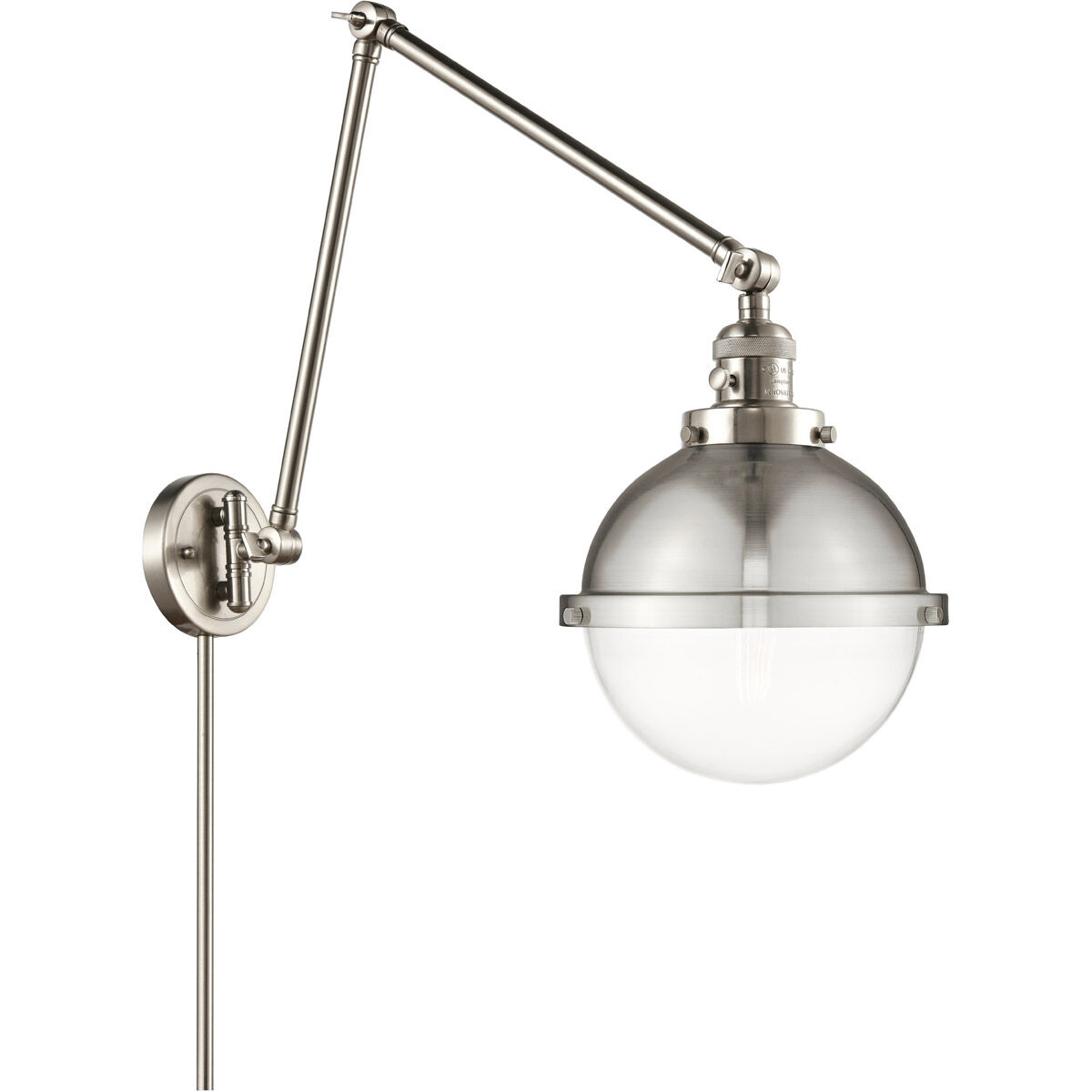 Franklin Restoration Hampden 32.5 inch 3.5 watt Brushed Satin Nickel Swing Arm Wall Light in Clear Glass