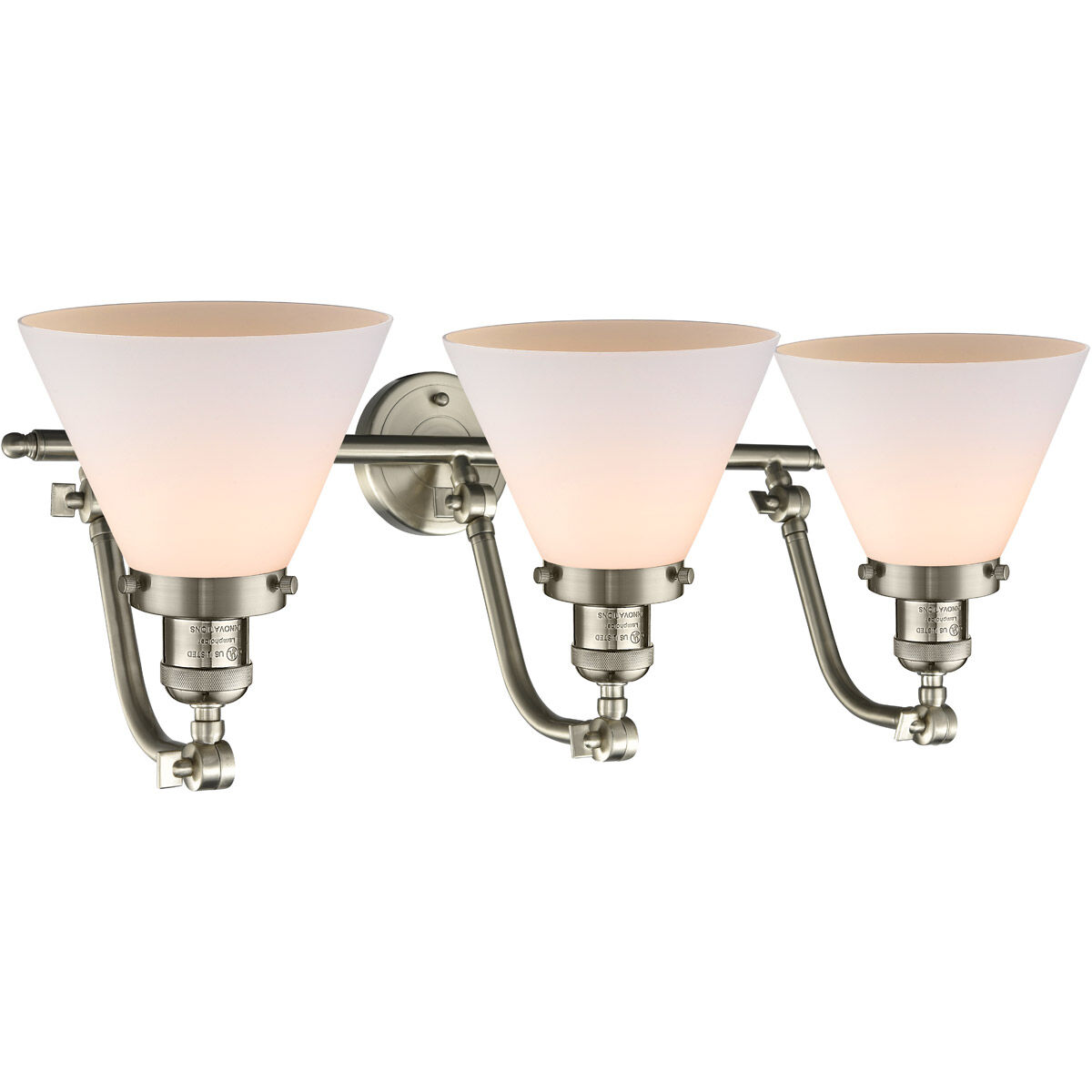 Franklin Restoration Large Cone LED 28 inch Brushed Satin Nickel Bath Vanity Light Wall Light in Matte White Glass, Franklin Restoration