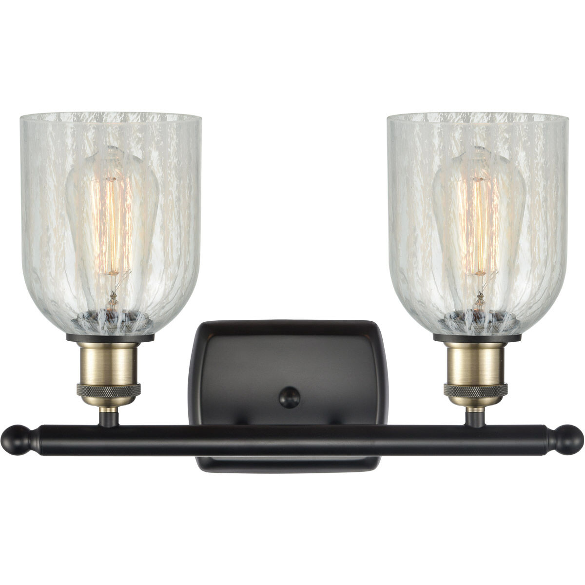 Ballston Caledonia 2 Light 16 inch Black Antique Brass Bath Vanity Light Wall Light in Mouchette Glass, Ballston