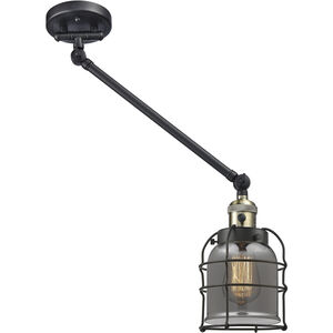 Small Bell Cage 21 inch 60.00 watt Black Antique Brass Swing Arm Wall Light, Franklin Restoration