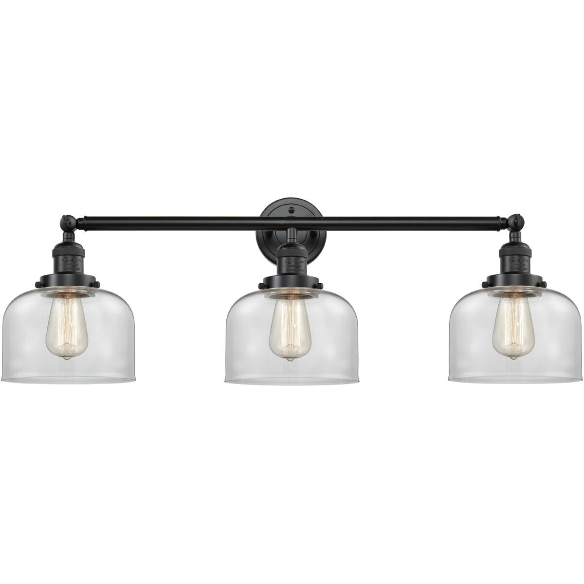 Franklin Restoration Large Bell 3 Light 32 inch Oil Rubbed Bronze Bath Vanity Light Wall Light in Clear Glass, Franklin Restoration