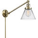 Large Cone 30 inch 100 watt Antique Brass Swing Arm Wall Light in Clear Glass, Franklin Restoration