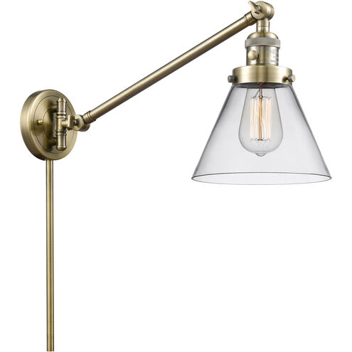 Large Cone 30 inch 100 watt Antique Brass Swing Arm Wall Light in Clear Glass, Franklin Restoration
