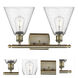 Ballston Ballston Cone 2 Light 18 inch Antique Brass Bath Vanity Light Wall Light in Seedy Glass
