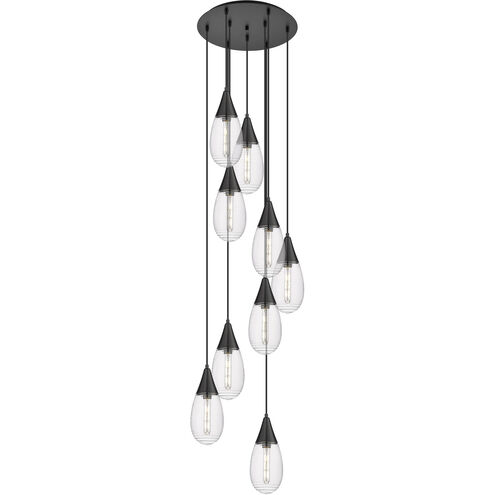 Malone 9 Light 20.13 inch Matte Black Multi Pendant Ceiling Light in Striped Clear Glass