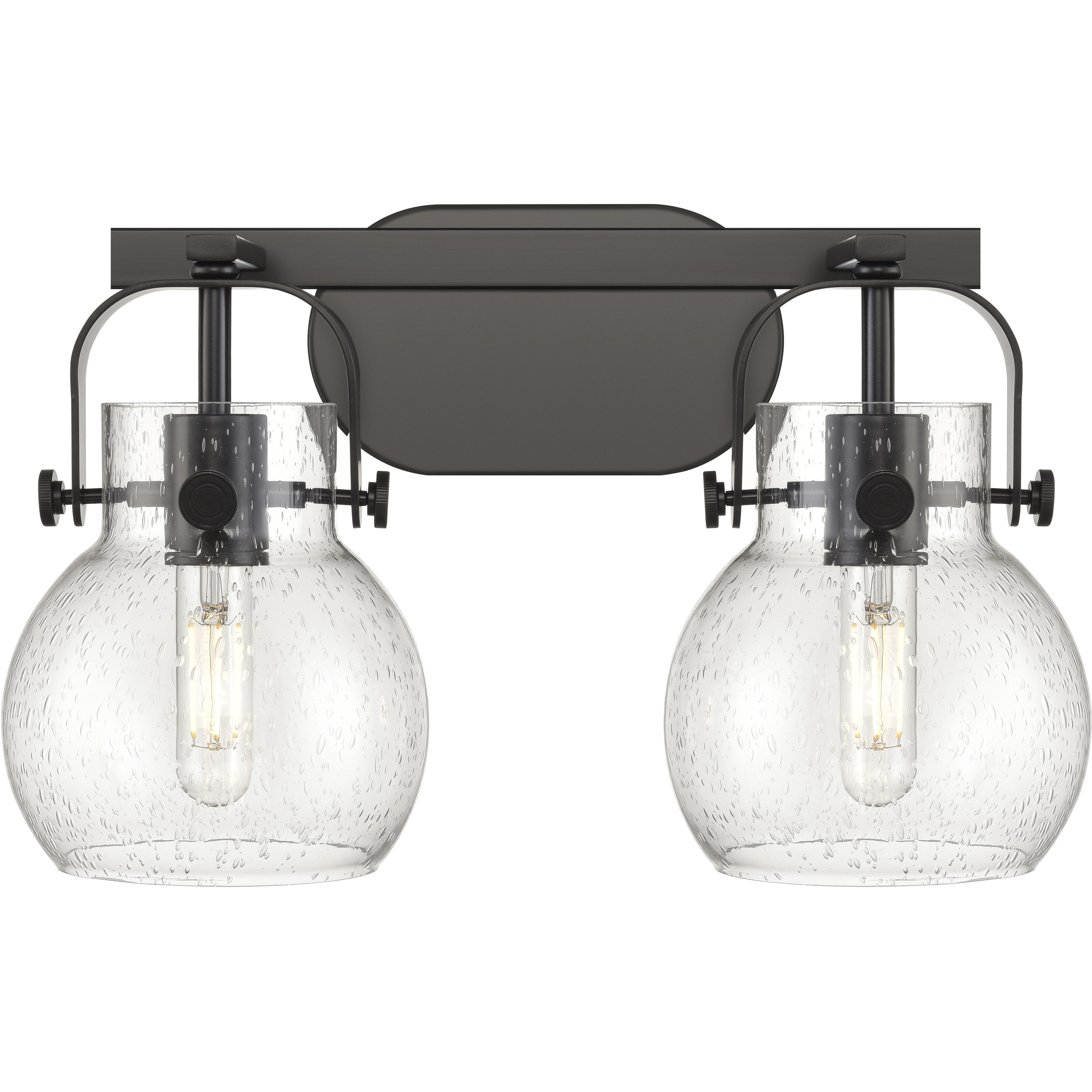 Pilaster II Sphere 2 Light 17 inch Matte Black Bath Vanity Light Wall Light in Seedy Glass