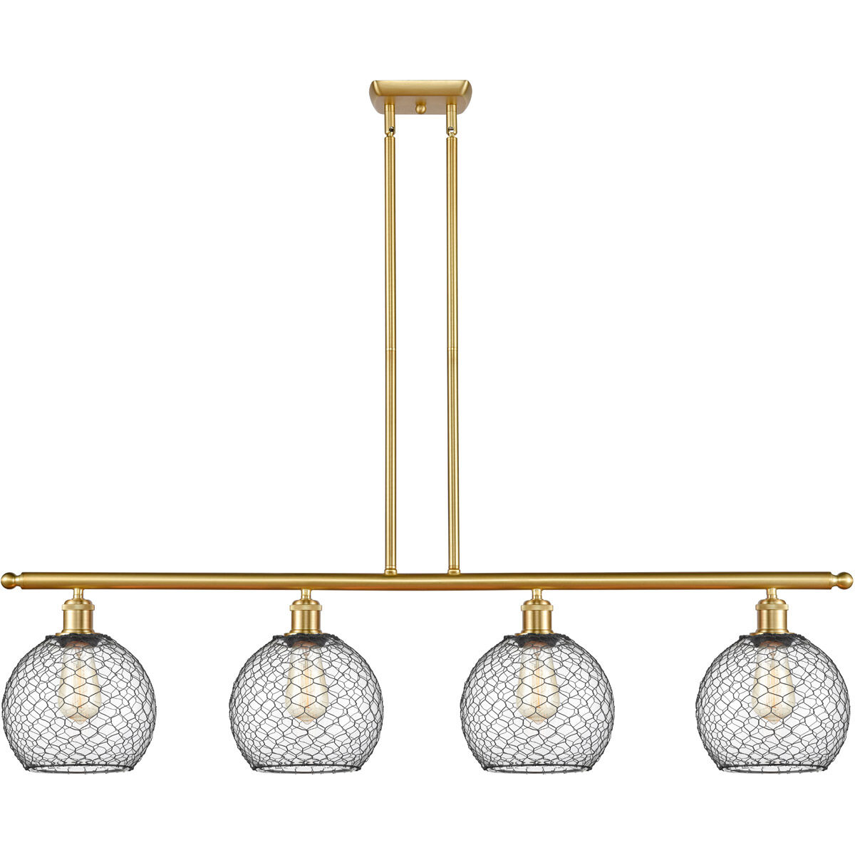 Ballston Farmhouse Chicken Wire 4 Light 48 inch Satin Gold Island Light Ceiling Light, Ballston