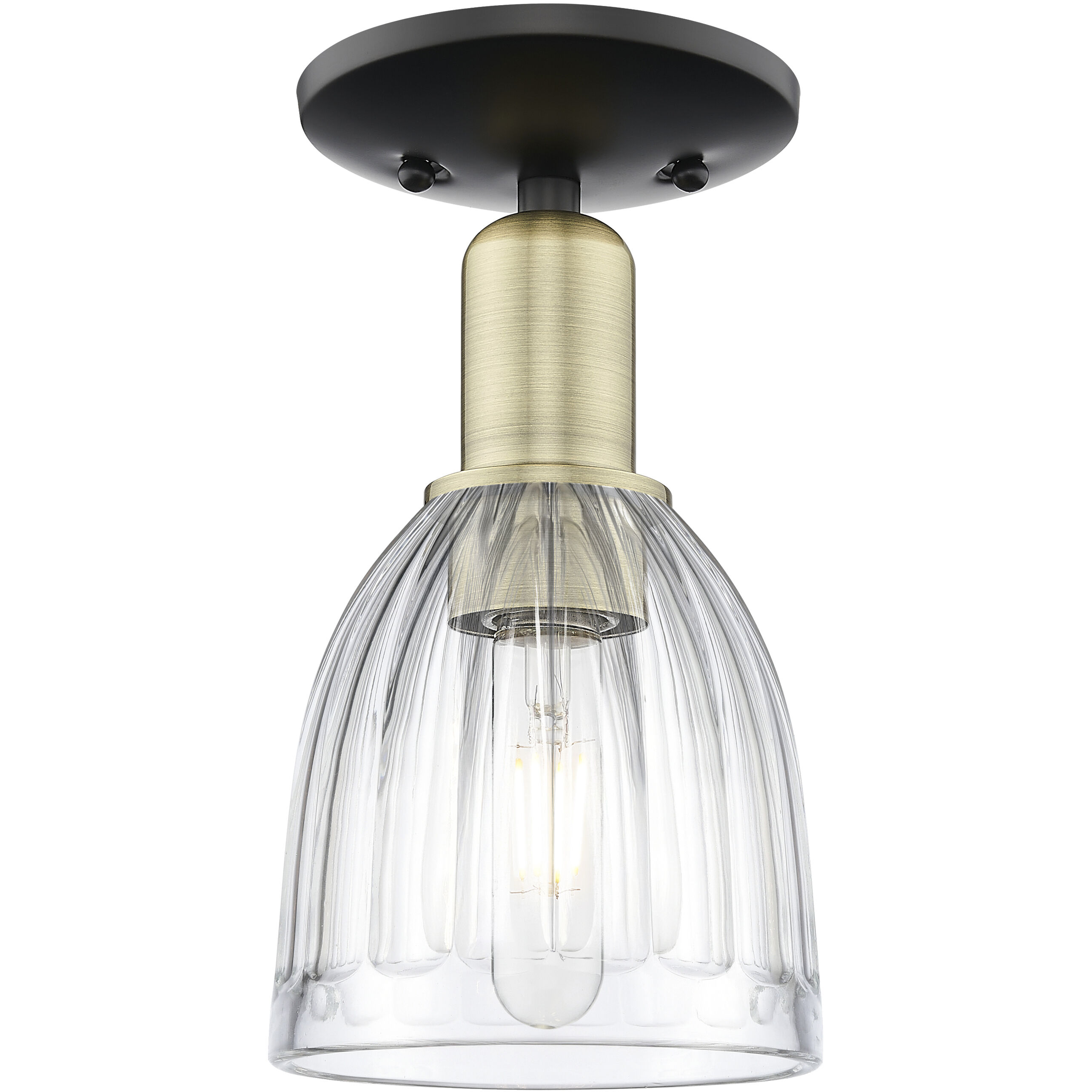 Arcadia Brookfield 1 Light 5.75 inch Black Antique Brass Semi-Flush Mount Ceiling Light in Clear