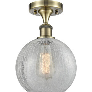 Ballston Athens LED 8 inch Antique Brass Semi-Flush Mount Ceiling Light in Clear Crackle Glass, Ballston