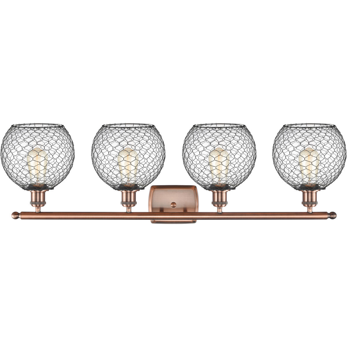 Ballston Farmhouse Chicken Wire 4 Light 36 inch Antique Copper Bath Vanity Light Wall Light, Ballston