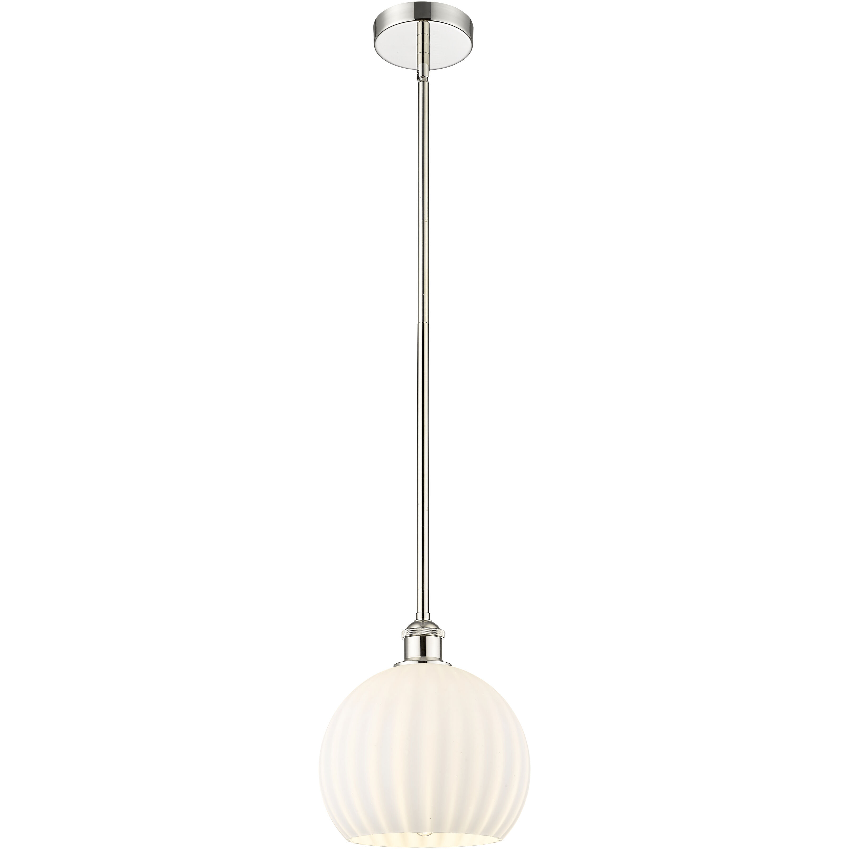 Edison White Venetian 1 Light 10 inch Polished Nickel Stem Hung Mini Pendant Ceiling Light