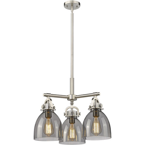 Newton Bell 3 Light 20.38 inch Satin Nickel Pendant Ceiling Light in Plated Smoke Glass