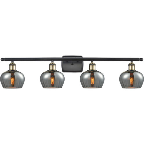 Ballston Fenton 4 Light 36 inch Black Antique Brass Bath Vanity Light Wall Light in Plated Smoke Glass, Ballston