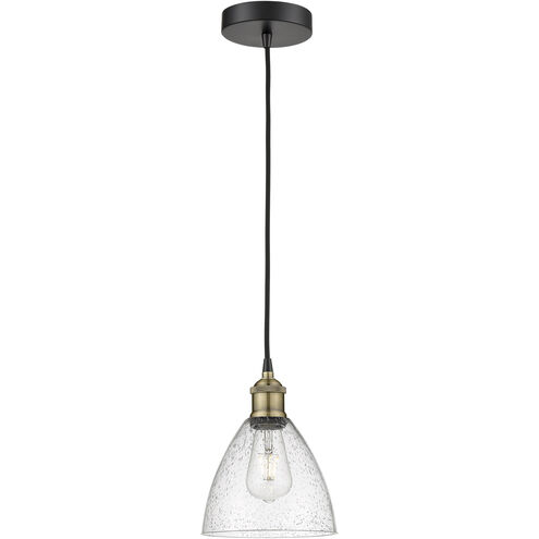 Edison Dome 1 Light 7.5 inch Black Antique Brass Mini Pendant Ceiling Light in Seedy Glass
