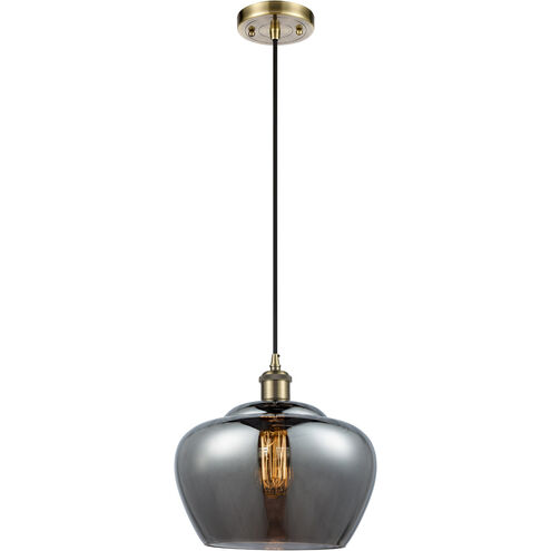 Ballston Large Fenton 1 Light 11 inch Antique Brass Mini Pendant Ceiling Light in Incandescent, Plated Smoke Glass, Ballston