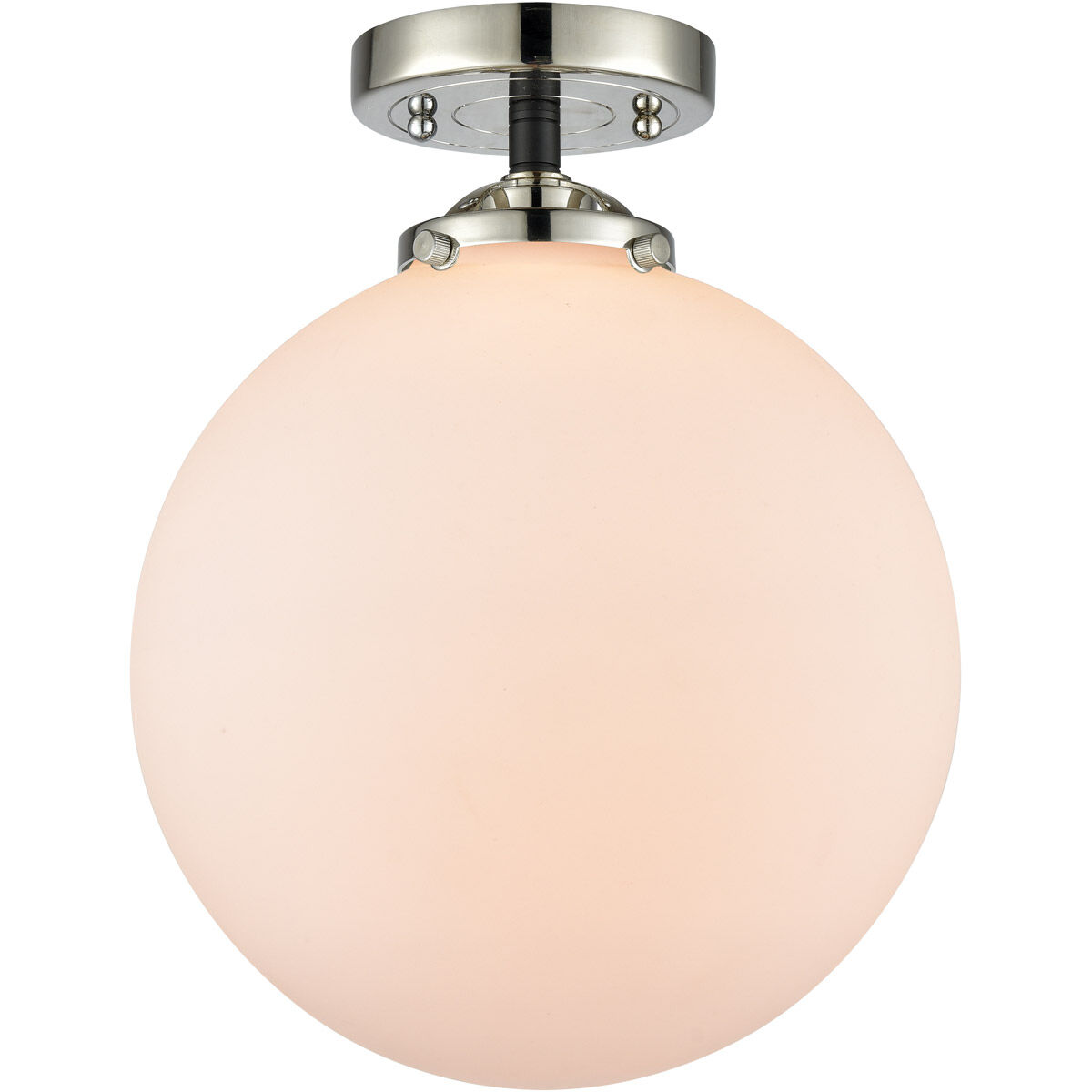 Nouveau X-Large Beacon LED 10 inch Black Polished Nickel Semi-Flush Mount Ceiling Light in Matte White Glass, Nouveau