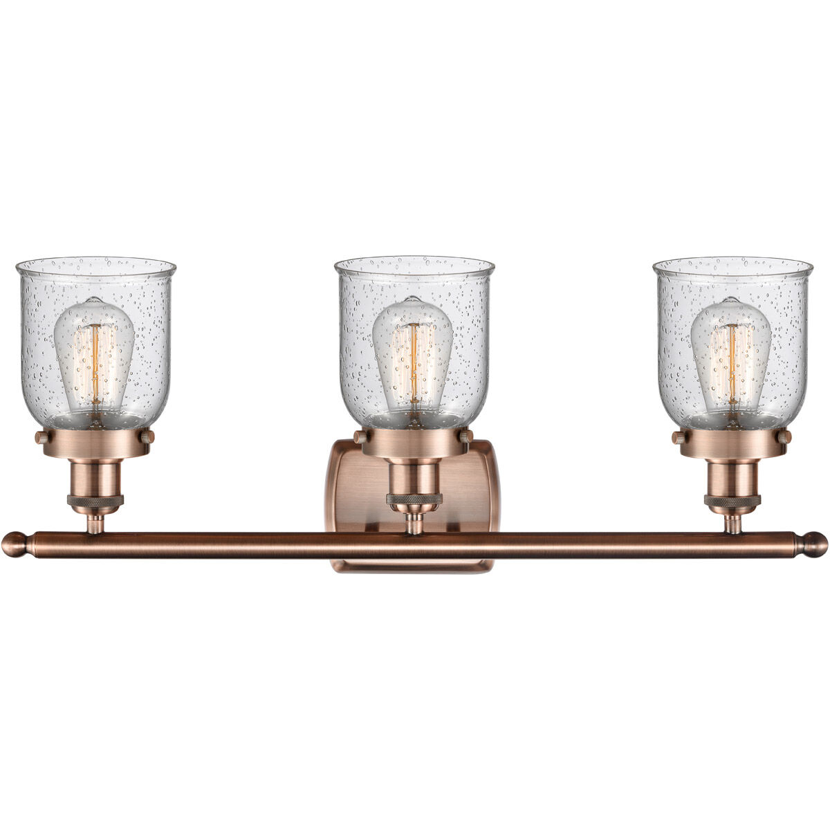 Ballston Small Bell 3 Light 26 inch Antique Copper Bath Vanity Light Wall Light in Seedy Glass