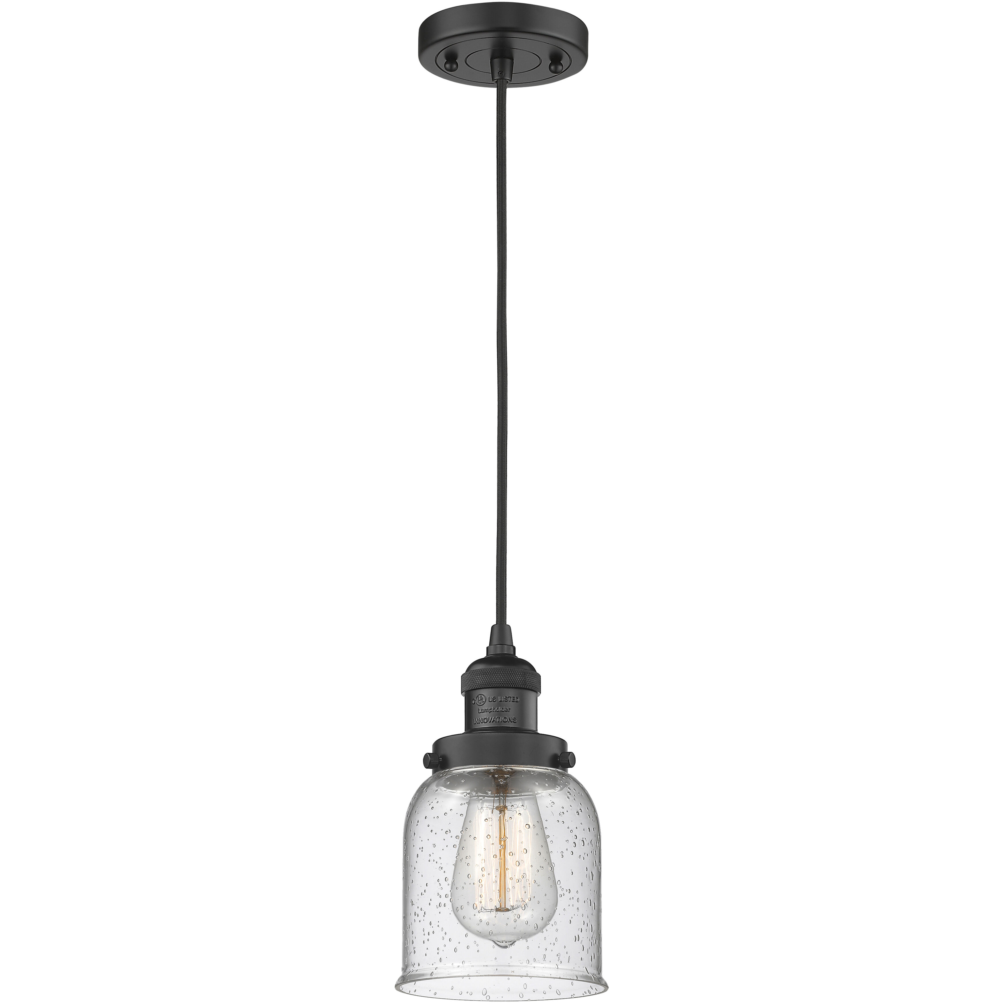 Franklin Restoration Bell 1 Light 5 inch Matte Black Mini Pendant Ceiling Light in Incandescent, Seedy, Franklin Restoration
