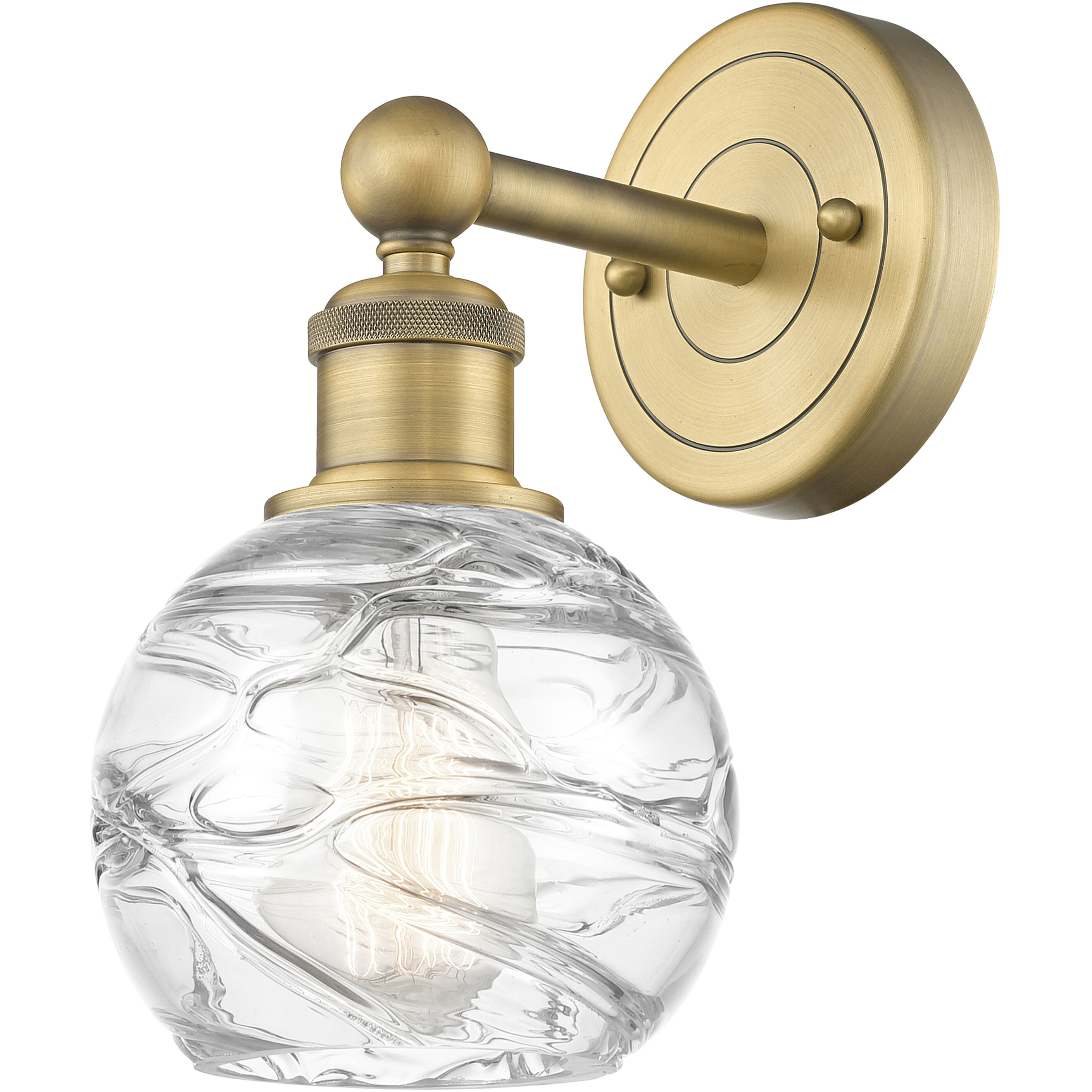 Athens Deco Swirl Sconce Wall Light in Brushed Brass, Clear Deco Swirl