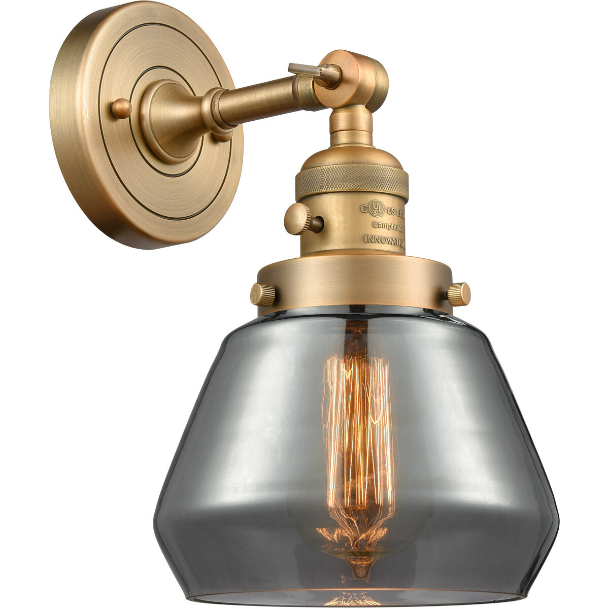 Franklin Restoration Fulton 1 Light 7 inch Brushed Brass Sconce Wall Light in Plated Smoke Glass, Franklin Restoration