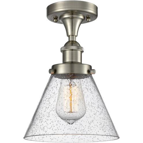 Ballston Large Cone 1 Light 8 inch Brushed Satin Nickel Semi-Flush Mount Ceiling Light in Seedy Glass, Ballston