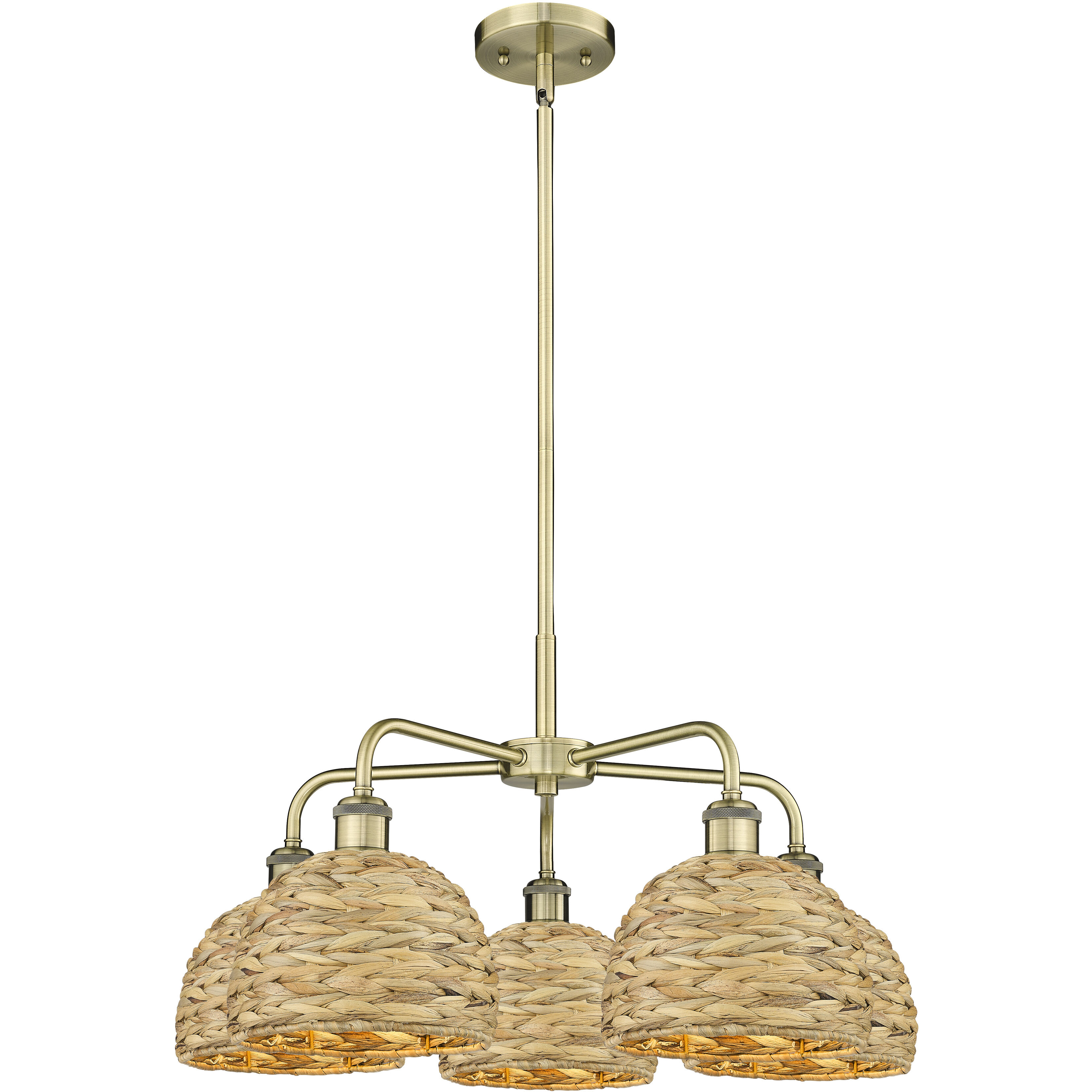 Ballston Woven Rattan 5 Light 26.5 inch Antique Brass Chandelier Ceiling Light