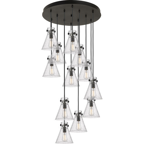 Newton Cone 12 Light 27.25 inch Matte Black Multi Pendant Ceiling Light in Seedy Glass