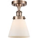 Cone 1 Light 6.25 inch Antique Copper Semi-Flush Mount Ceiling Light in Matte White Glass