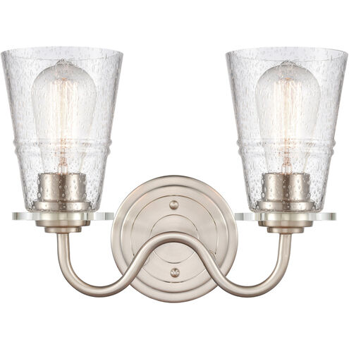 Scarlett 2 Light 14 inch Satin Nickel Bath Vanity Light Wall Light in Seedy Glass