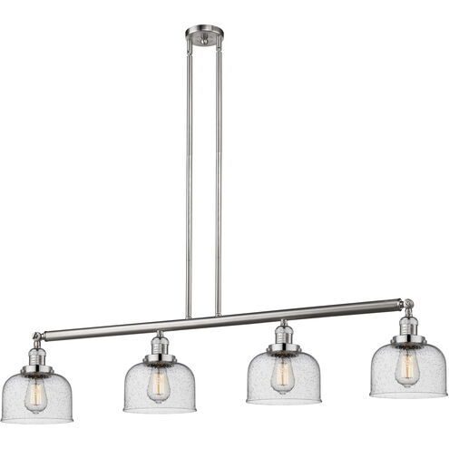 Franklin Restoration Large Bell 4 Light 52.63 inch Brushed Satin Nickel Island Light Ceiling Light in Seedy Glass, Franklin Restoration