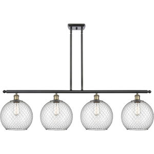 Ballston Large Farmhouse Chicken Wire 4 Light 48 inch Black Antique Brass Island Light Ceiling Light in Clear Glass with Nickel Wire, Ballston