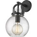 Downtown Urban Newton Sphere Armed Sconce Wall Light in Matte Black, Seedy