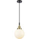 Beacon 1 Light 8 inch Black Antique Brass Mini Pendant Ceiling Light in Matte White Glass