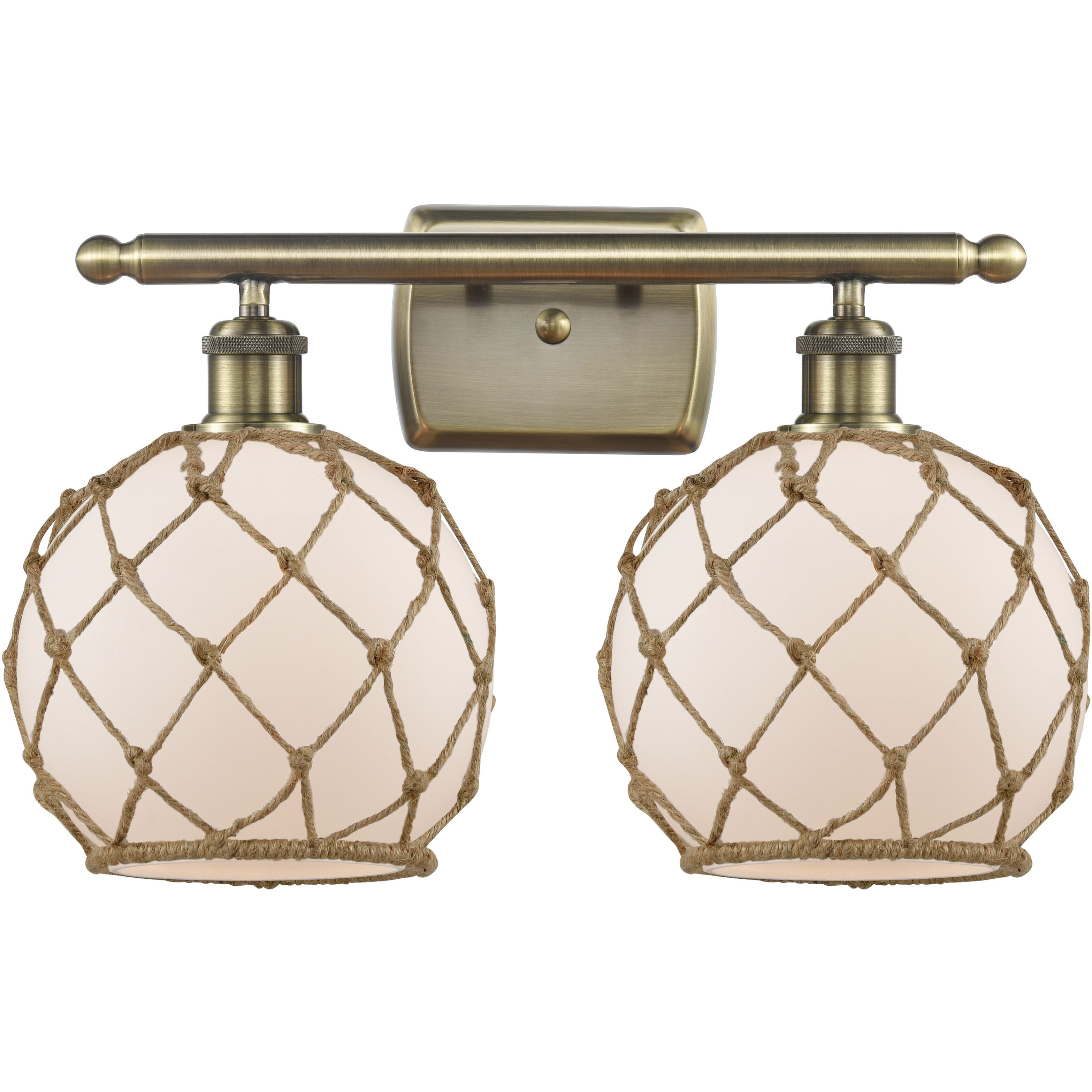 Ballston Farmhouse Rope LED 16 inch Antique Brass Bath Vanity Light Wall Light in White Glass with Brown Rope, Ballston