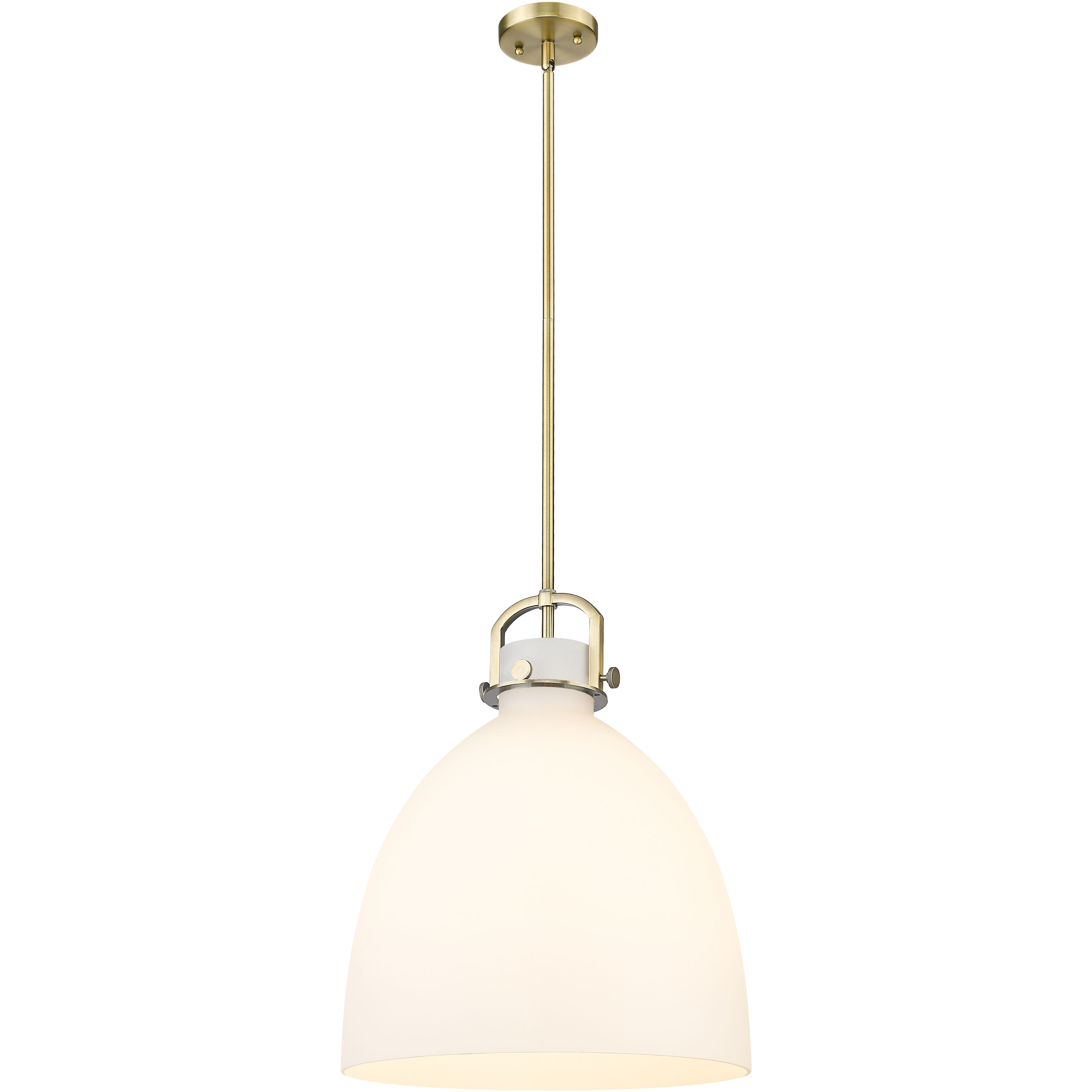 Newton Bell 1 Light 16 inch Brushed Brass Pendant Ceiling Light in Matte White Glass