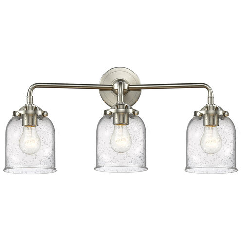 Nouveau Small Bell 3 Light 23 inch Black Polished Nickel Bath Vanity Light Wall Light in Silver Plated Mercury Glass, Nouveau