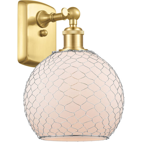 Ballston Farmhouse Chicken Wire 1 Light 8 inch Satin Gold Sconce Wall Light in White Glass with Nickel Wire, Ballston