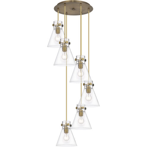 Newton Cone 6 Light 18.63 inch Brushed Brass Multi Pendant Ceiling Light in Clear Glass