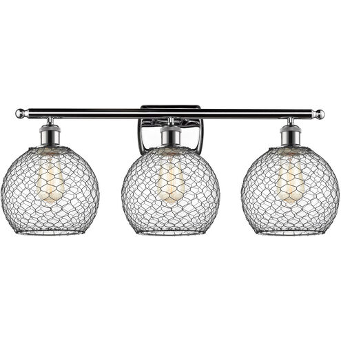 Ballston Farmhouse Chicken Wire 3 Light 26 inch Polished Chrome Bath Vanity Light Wall Light, Ballston