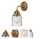 Nouveau 2 Small Bell LED 5 inch Brushed Brass Sconce Wall Light in Seedy Glass